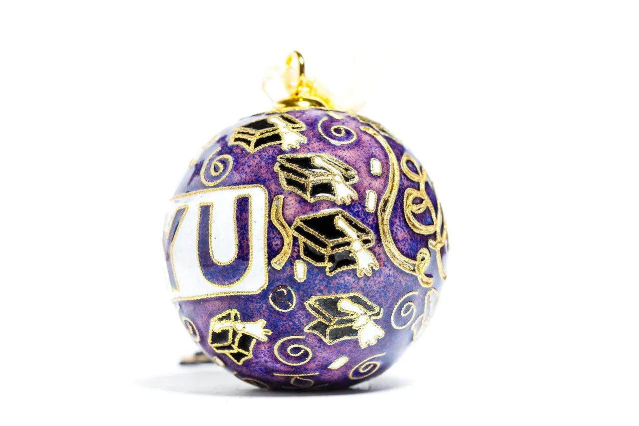 New York University NYU Graduate Purple Background Round Cloisonné  Christmas Ornament