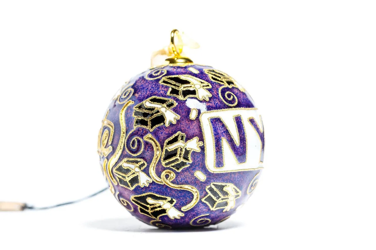 New York University NYU Graduate Purple Background Round Cloisonné  Christmas Ornament