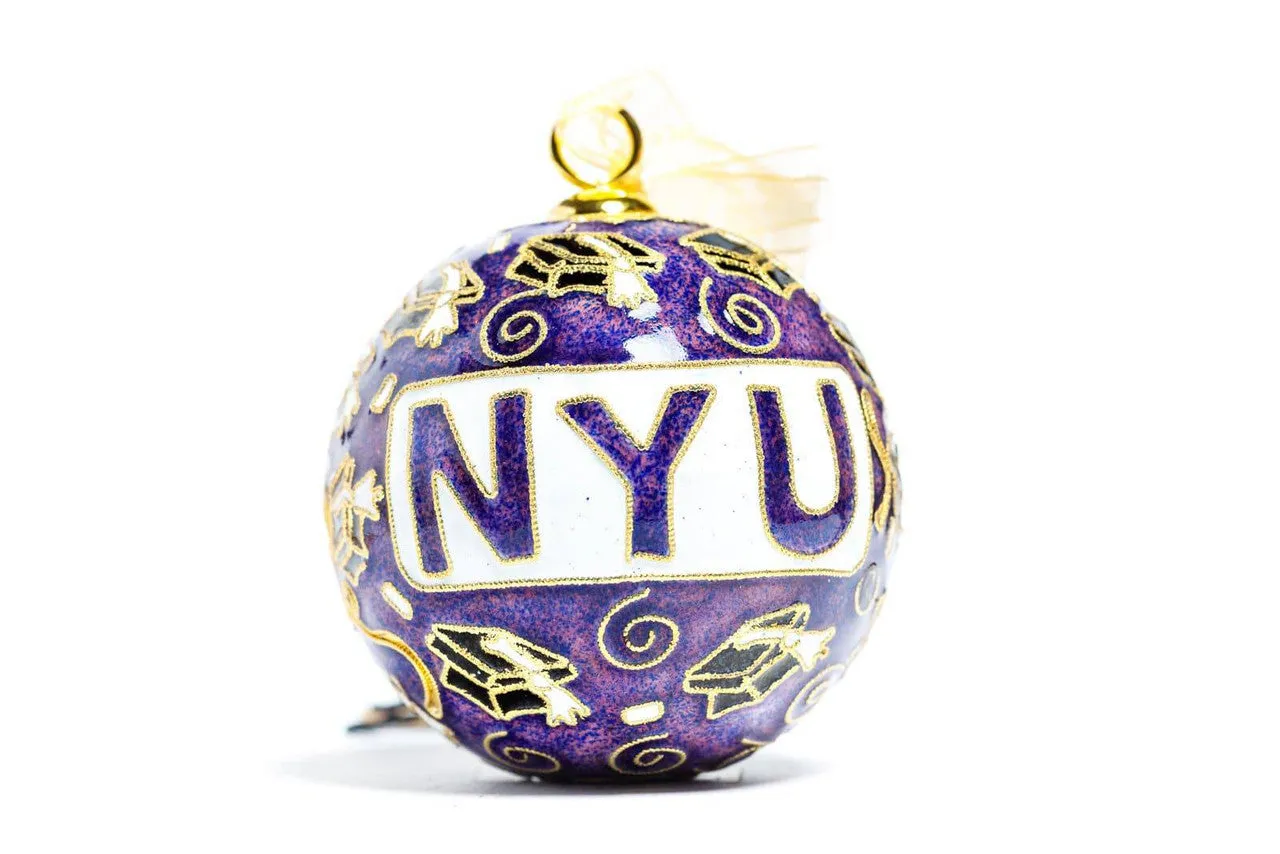 New York University NYU Graduate Purple Background Round Cloisonné  Christmas Ornament