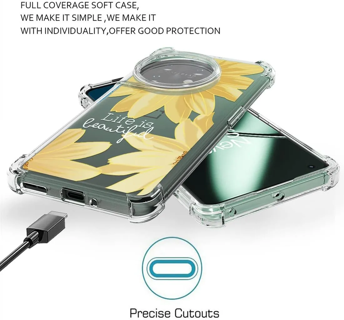 Oneplus 11 5G Case Women Girls Flower Floral 2pcs Screen Protector Phone Cover