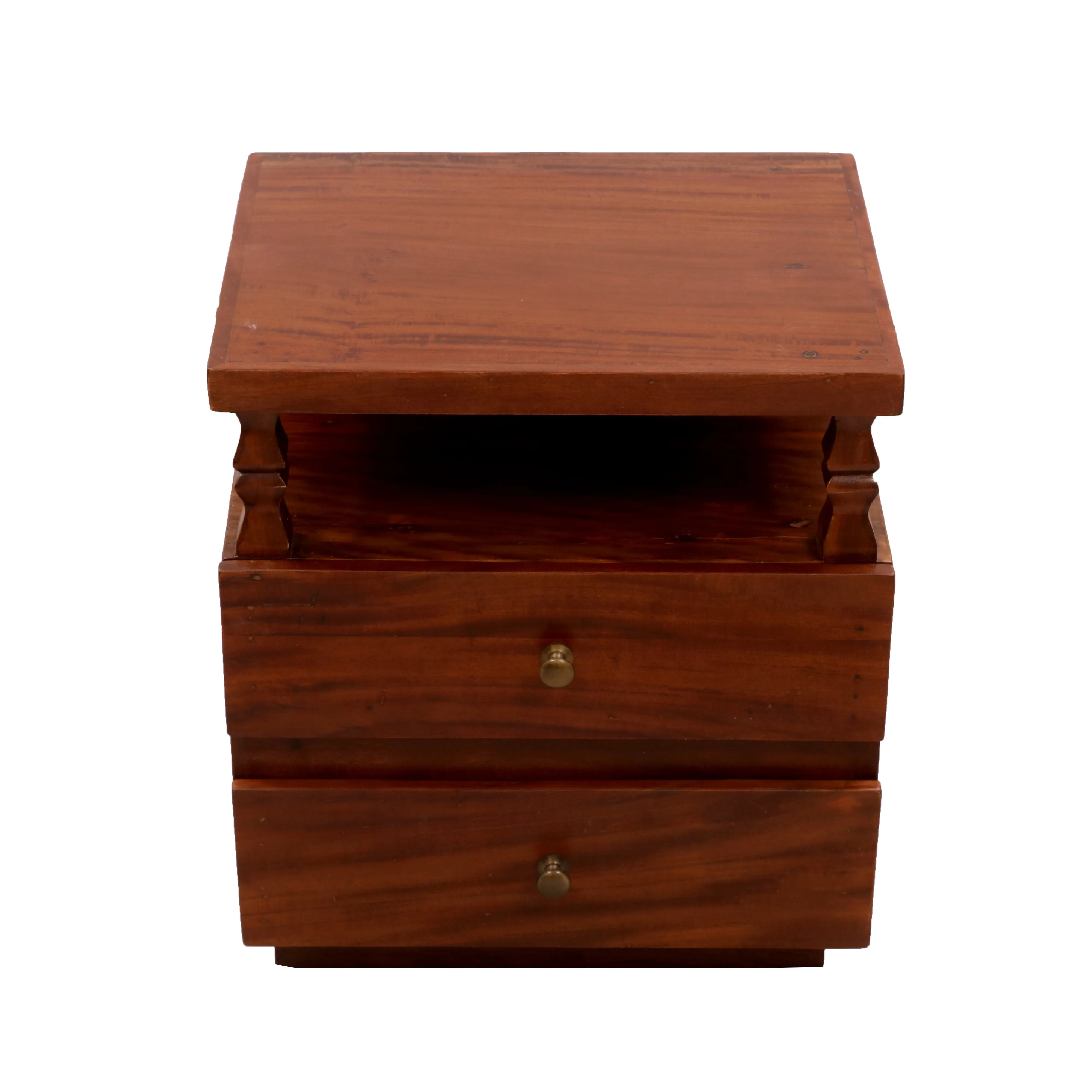 Pillared Dual Drawer Bedside Table