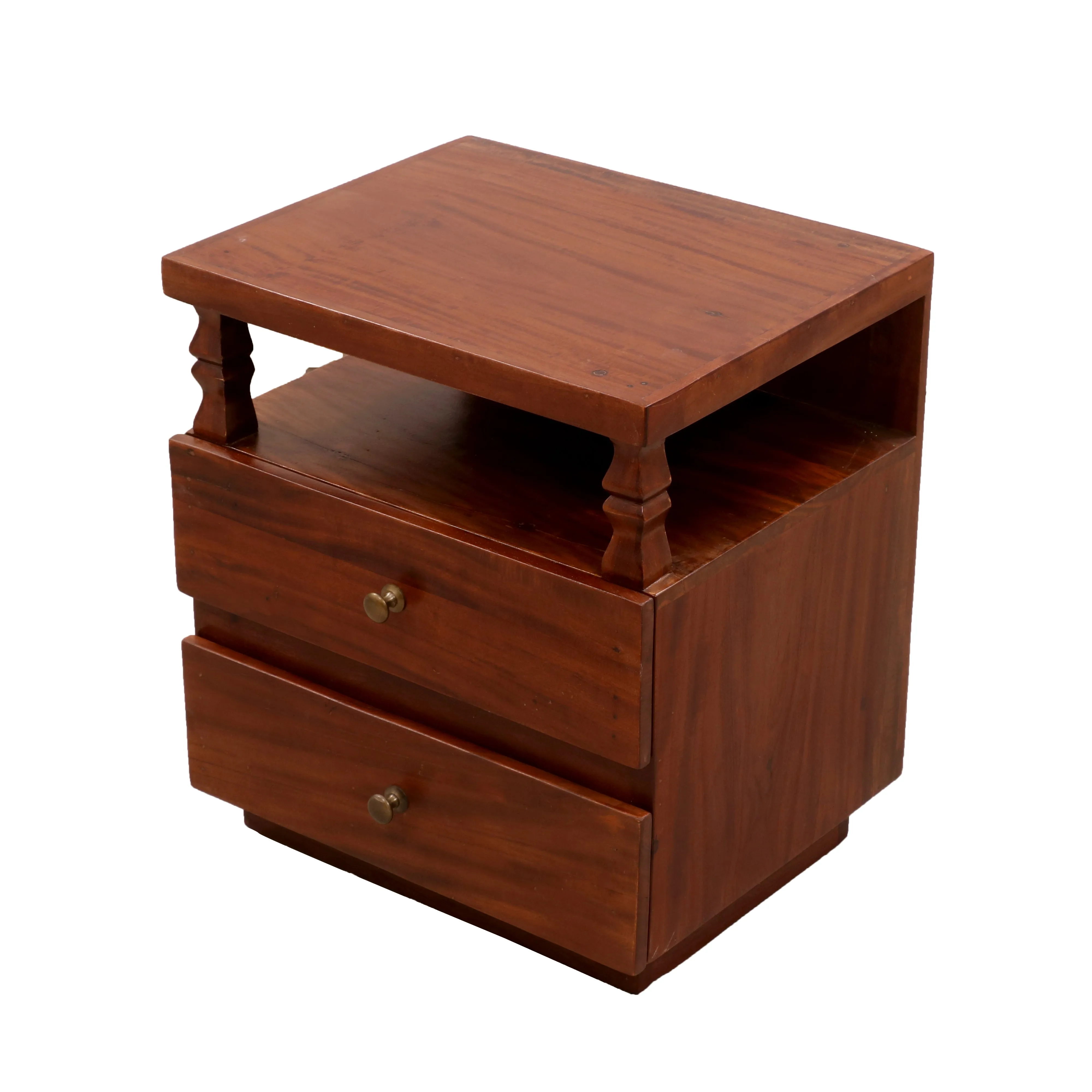 Pillared Dual Drawer Bedside Table