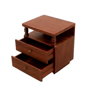Pillared Dual Drawer Bedside Table