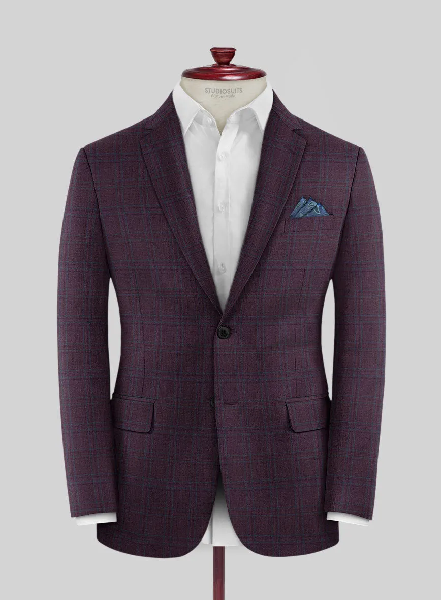 Reda Dark Wine Checks Wool Jacket