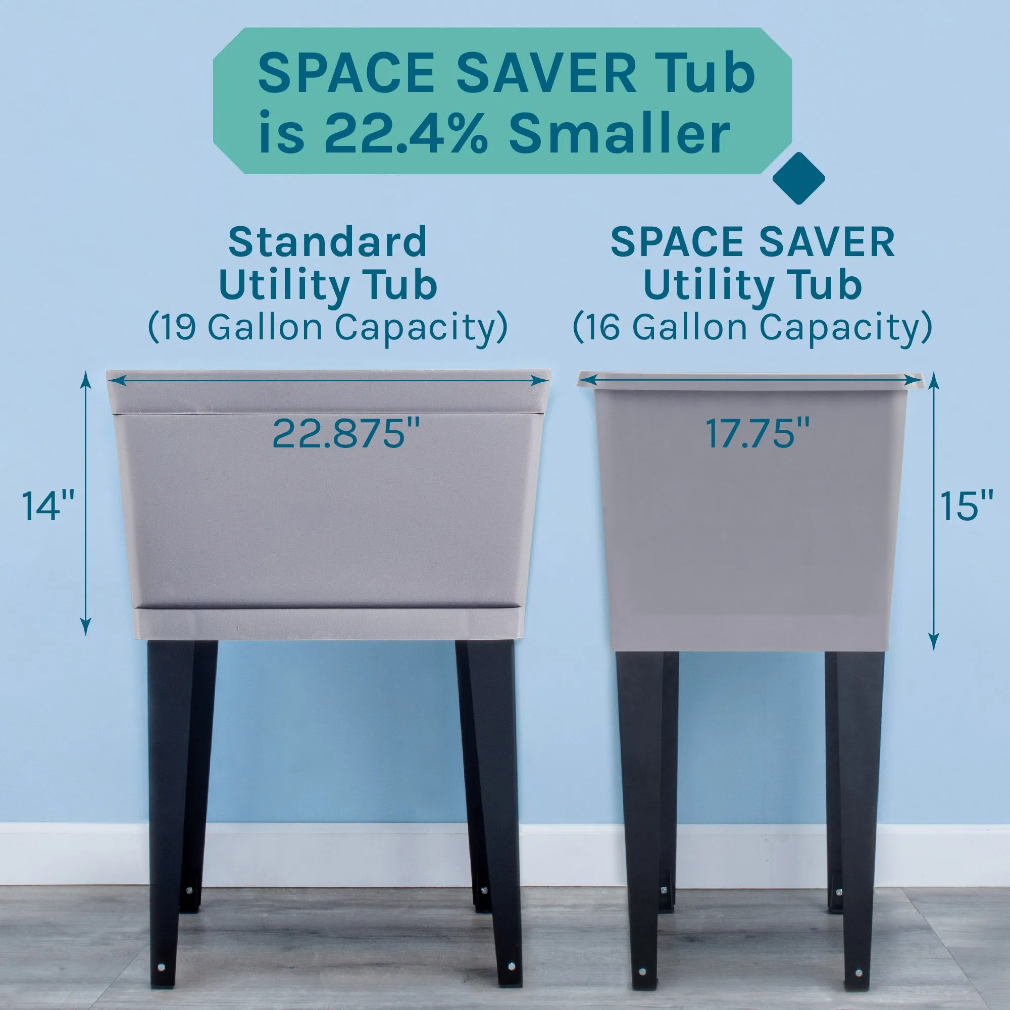 Tehila Space Saver Freestanding Grey Utility Sink with Stainless Steel Finish Pull-Out Faucet