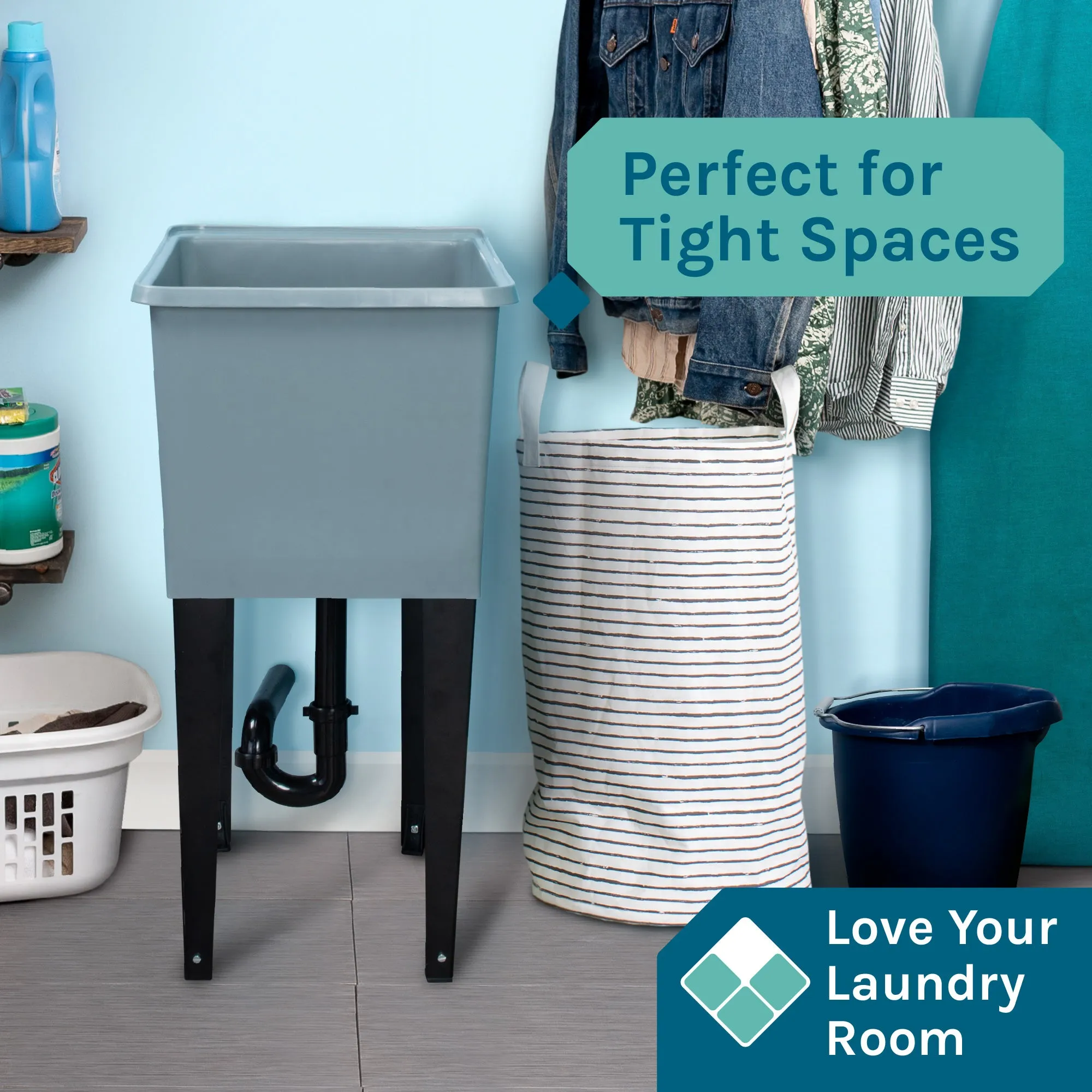 Tehila Space Saver Freestanding Grey Utility Sink