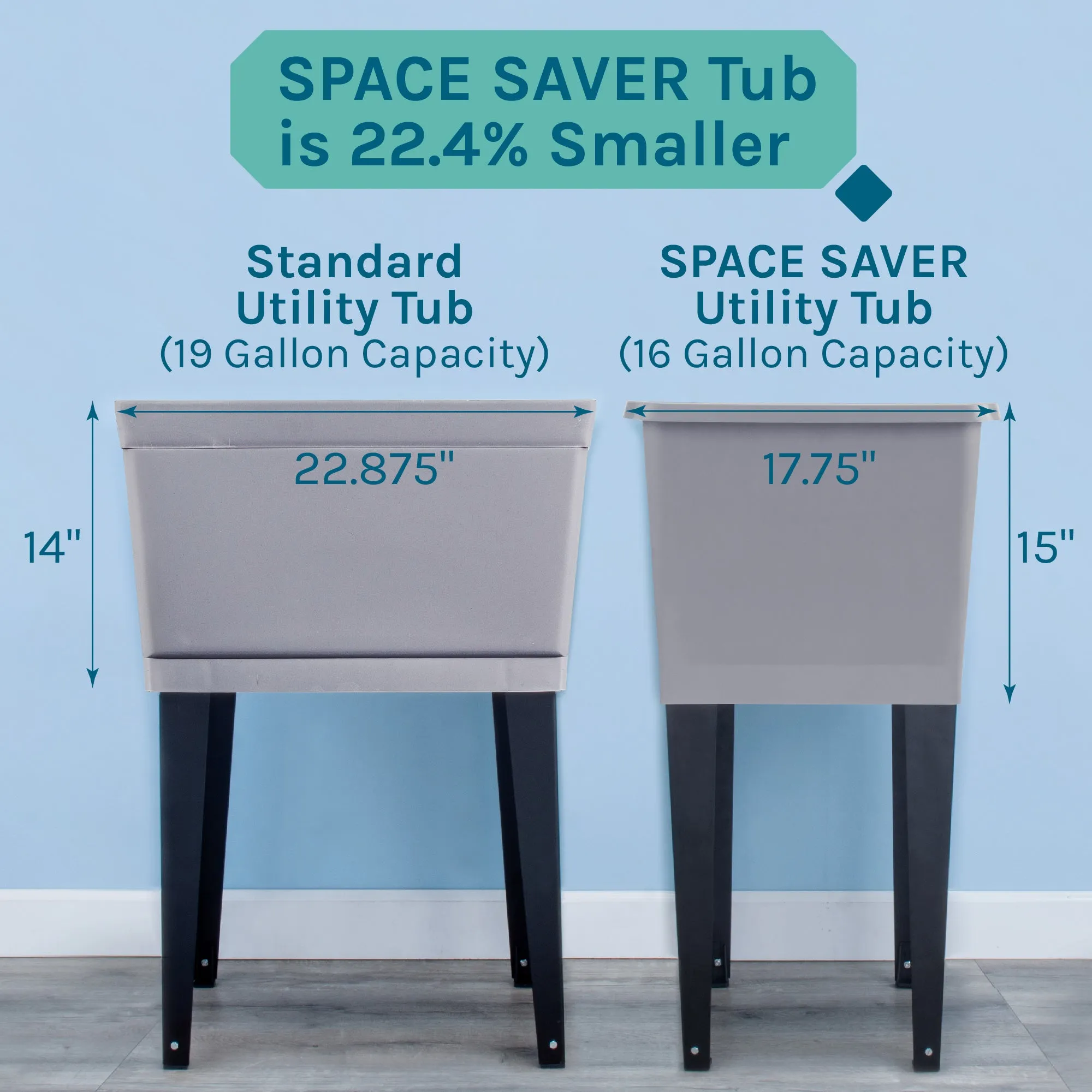 Tehila Space Saver Freestanding Grey Utility Sink