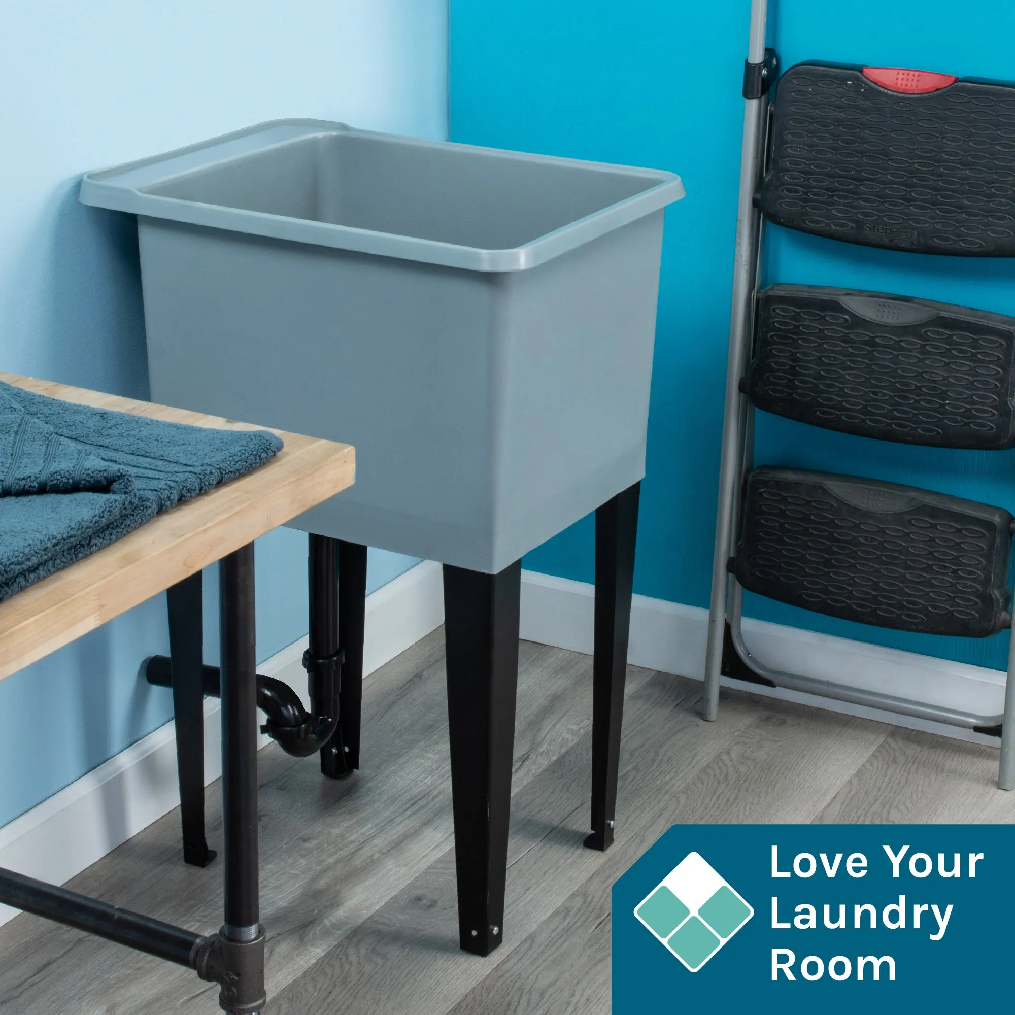 Tehila Space Saver Freestanding Grey Utility Sink