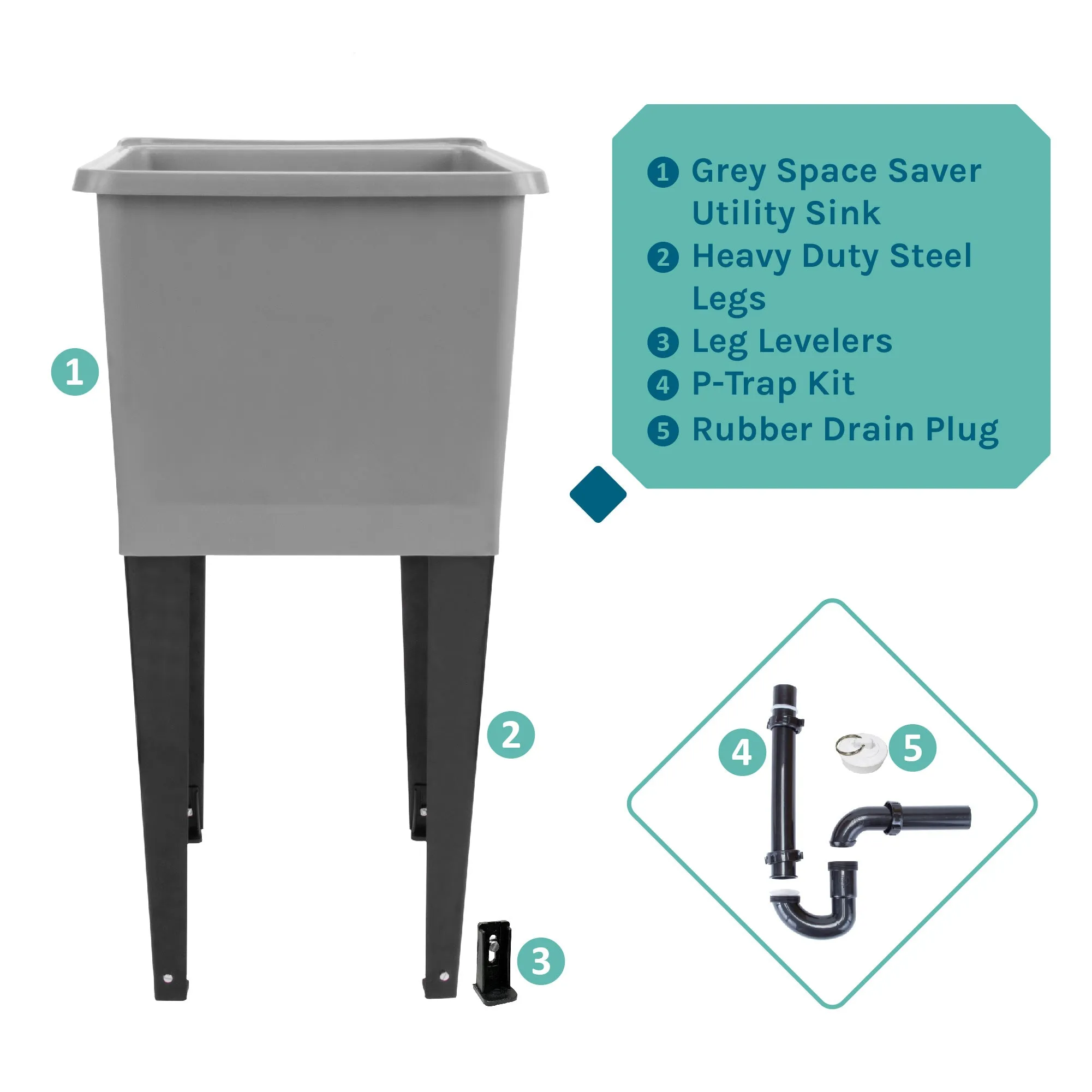 Tehila Space Saver Freestanding Grey Utility Sink