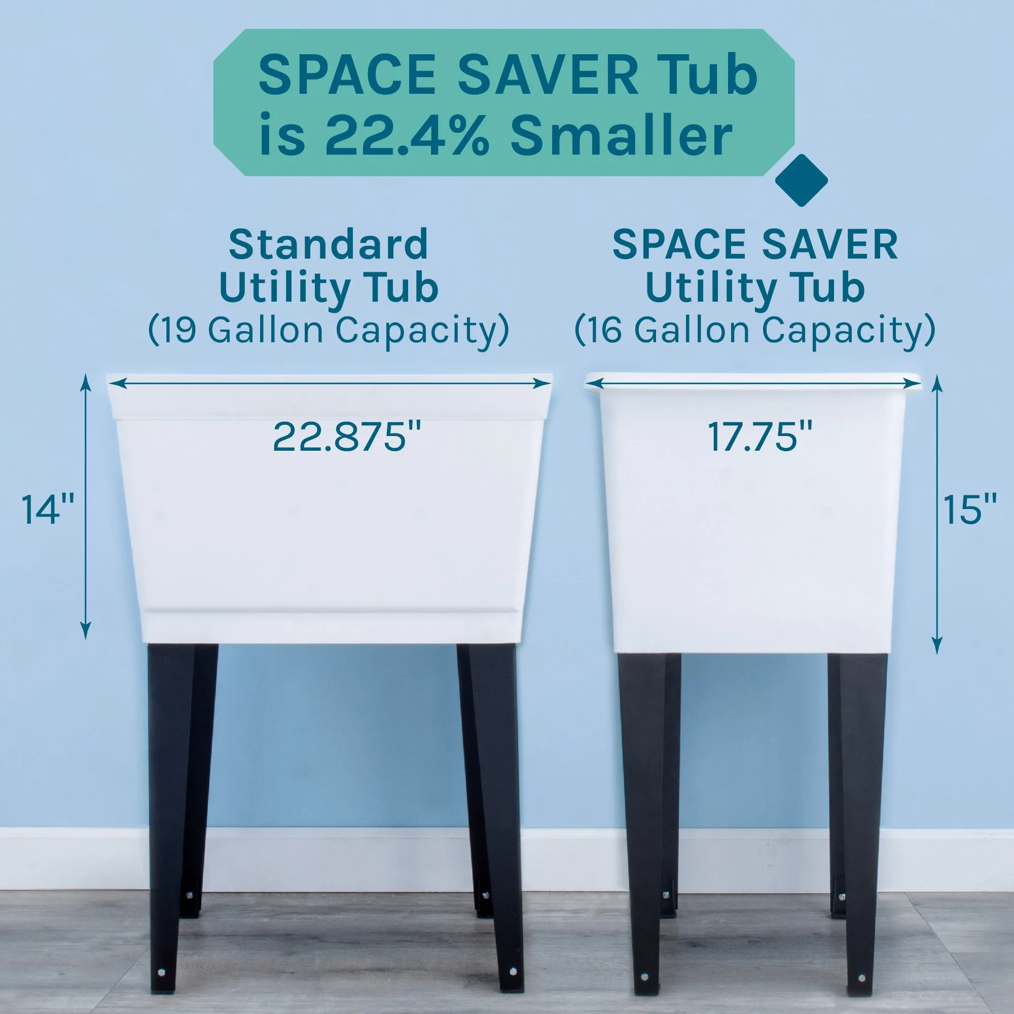 Tehila Space Saver Freestanding White Utility Sink with Black Finish Pull-Out Faucet