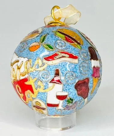 Texas Eats Foods of Texas Blue Background Cloisonné Christmas Ornament