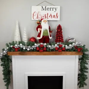 timeless 3-Finish Shatterproof Ball Christmas Garland - 6' x 3.5" - Silver - Unlit Silver