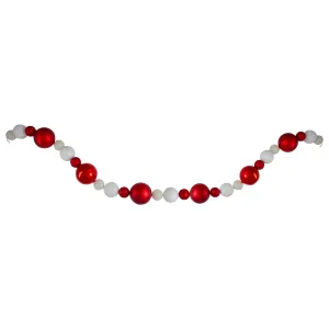 timeless 3-Finish Shatterproof Ball Christmas Garland - 6' x 4" - Red and White - Unlit Red 6'