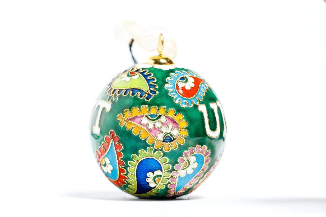 University of North Texas UNT Colorful Paisley Green Background Round Cloisonné Christmas Ornament