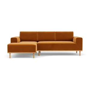 Vilmar Velvet Left Chaise Sofa (Oak, Matt Amber)