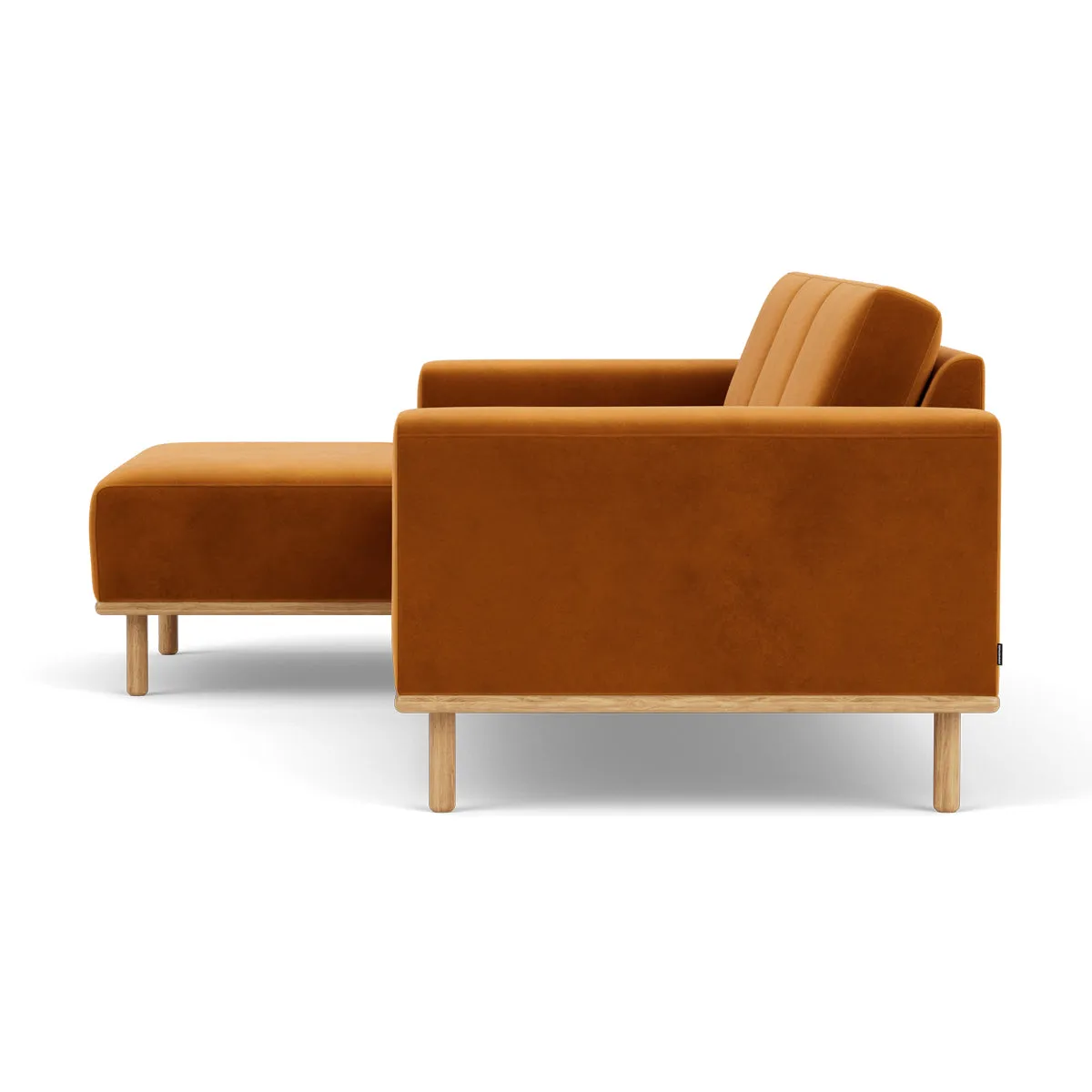 Vilmar Velvet Left Chaise Sofa (Oak, Matt Amber)