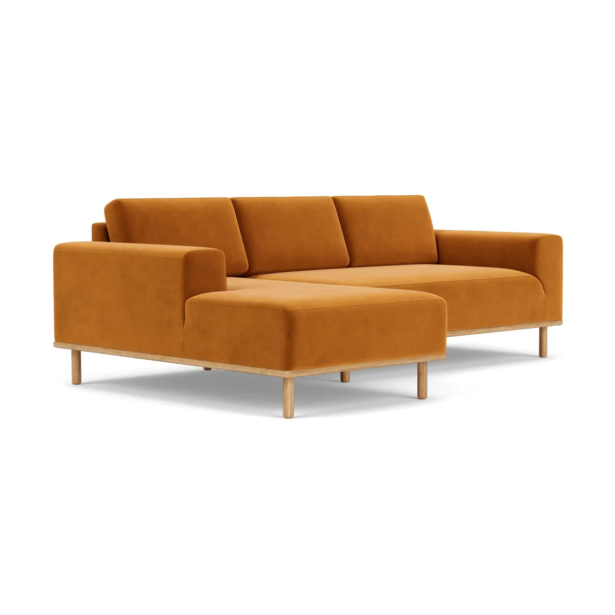 Vilmar Velvet Left Chaise Sofa (Oak, Matt Amber)