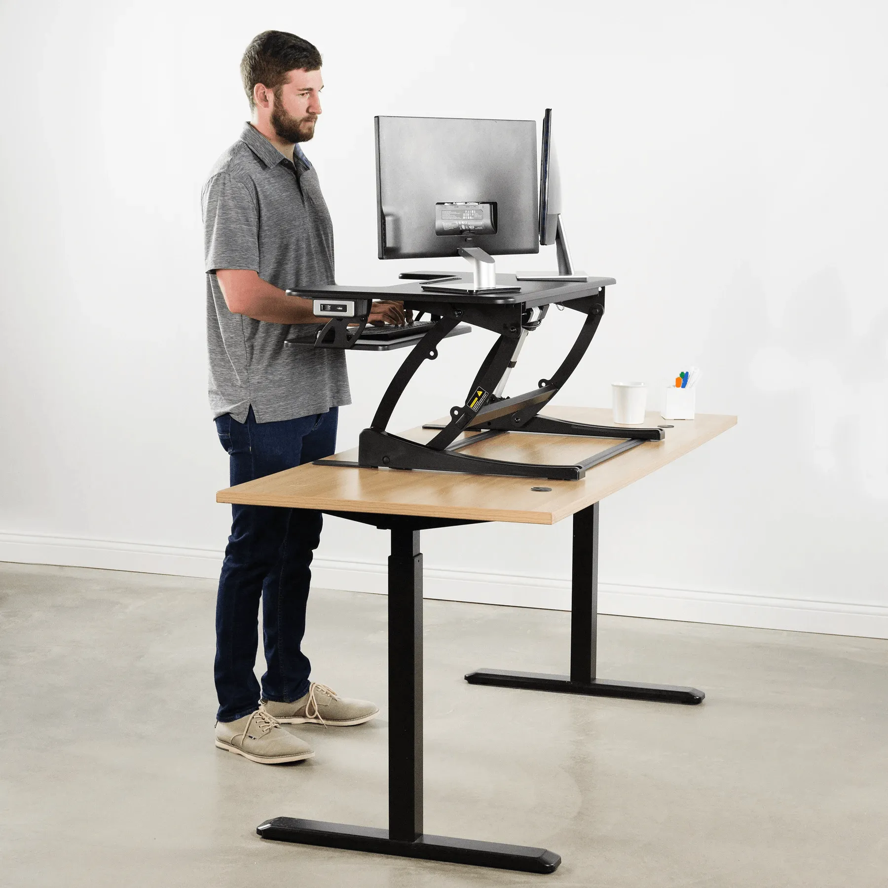 VIVO 36" Electric Height-Adjustable Standing Tabletop Desk Converter w/ USB, DESK-V000VE